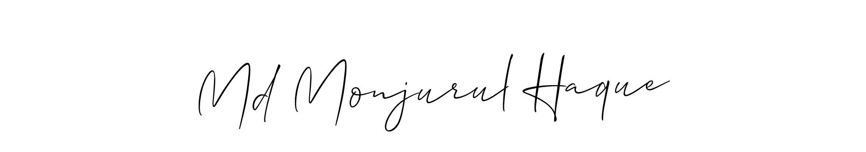 The best way (Allison_Script) to make a short signature is to pick only two or three words in your name. The name Md Monjurul Haque include a total of six letters. For converting this name. Md Monjurul Haque signature style 2 images and pictures png