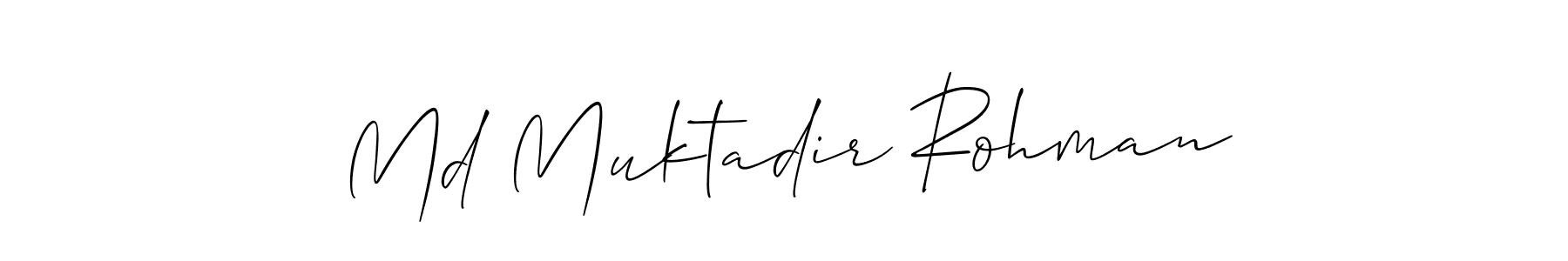 Make a short Md Muktadir Rohman signature style. Manage your documents anywhere anytime using Allison_Script. Create and add eSignatures, submit forms, share and send files easily. Md Muktadir Rohman signature style 2 images and pictures png