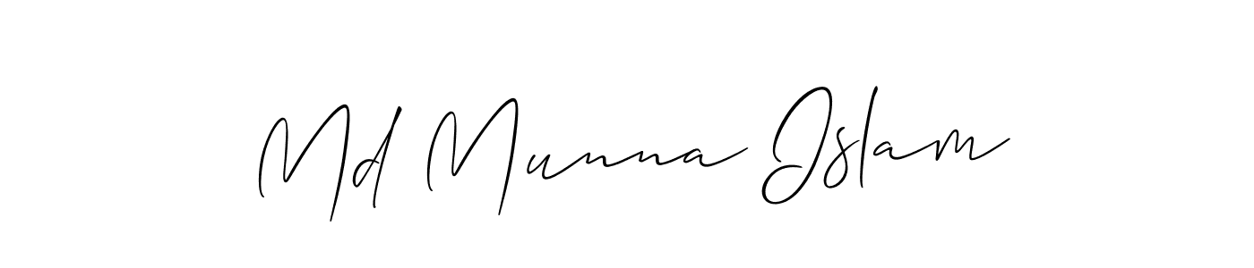 The best way (Allison_Script) to make a short signature is to pick only two or three words in your name. The name Md Munna Islam include a total of six letters. For converting this name. Md Munna Islam signature style 2 images and pictures png