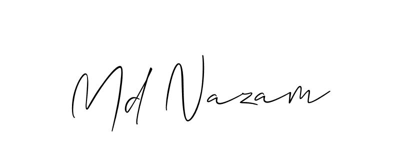 The best way (Allison_Script) to make a short signature is to pick only two or three words in your name. The name Md Nazam include a total of six letters. For converting this name. Md Nazam signature style 2 images and pictures png