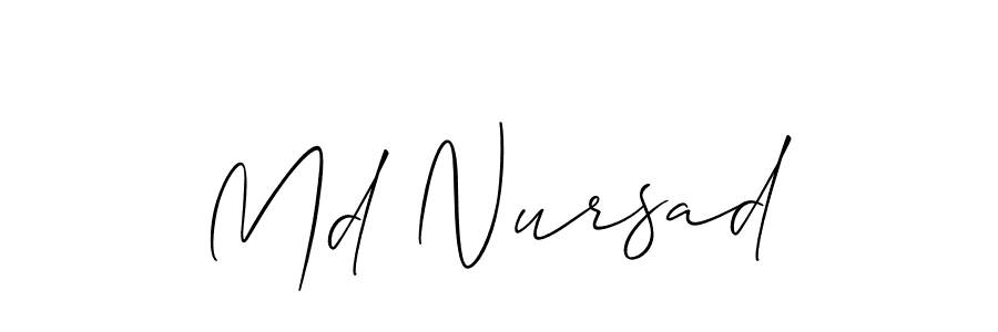 The best way (Allison_Script) to make a short signature is to pick only two or three words in your name. The name Md Nursad include a total of six letters. For converting this name. Md Nursad signature style 2 images and pictures png