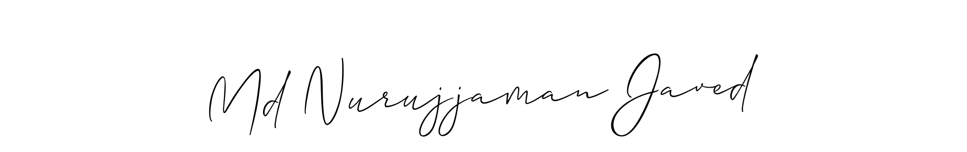 The best way (Allison_Script) to make a short signature is to pick only two or three words in your name. The name Md Nurujjaman Javed include a total of six letters. For converting this name. Md Nurujjaman Javed signature style 2 images and pictures png