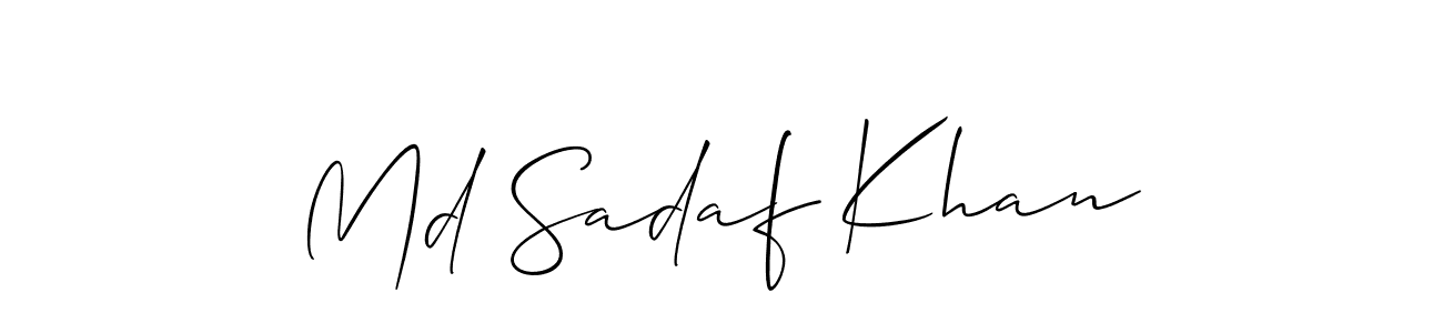 The best way (Allison_Script) to make a short signature is to pick only two or three words in your name. The name Md Sadaf Khan include a total of six letters. For converting this name. Md Sadaf Khan signature style 2 images and pictures png