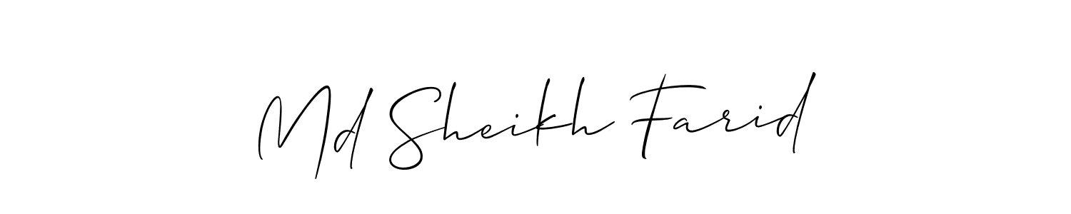 The best way (Allison_Script) to make a short signature is to pick only two or three words in your name. The name Md Sheikh Farid include a total of six letters. For converting this name. Md Sheikh Farid signature style 2 images and pictures png