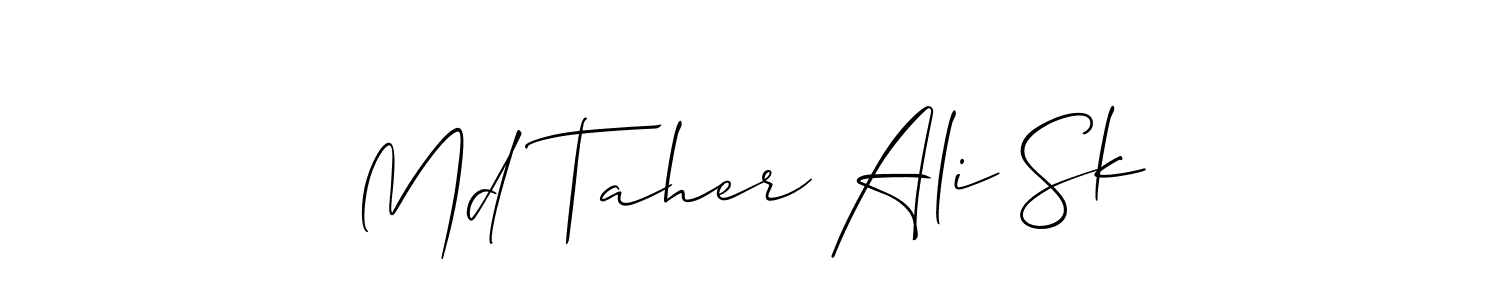 You should practise on your own different ways (Allison_Script) to write your name (Md Taher Ali Sk) in signature. don't let someone else do it for you. Md Taher Ali Sk signature style 2 images and pictures png