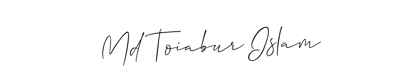 The best way (Allison_Script) to make a short signature is to pick only two or three words in your name. The name Md Toiabur Islam include a total of six letters. For converting this name. Md Toiabur Islam signature style 2 images and pictures png