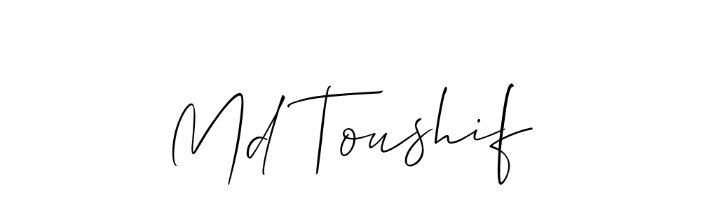 Make a short Md Toushif signature style. Manage your documents anywhere anytime using Allison_Script. Create and add eSignatures, submit forms, share and send files easily. Md Toushif signature style 2 images and pictures png