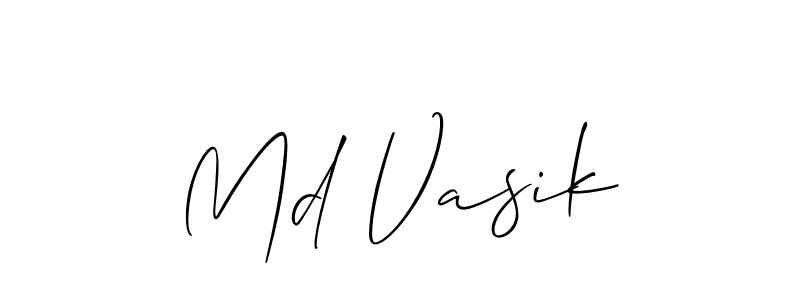 The best way (Allison_Script) to make a short signature is to pick only two or three words in your name. The name Md Vasik include a total of six letters. For converting this name. Md Vasik signature style 2 images and pictures png