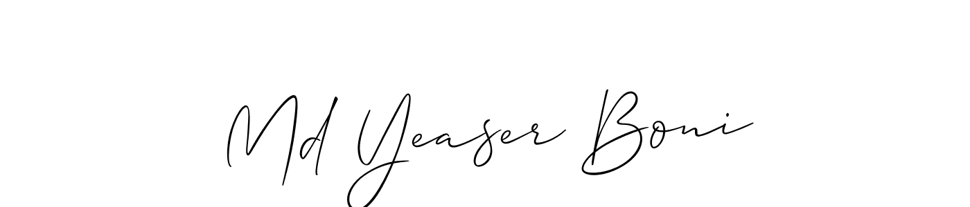 The best way (Allison_Script) to make a short signature is to pick only two or three words in your name. The name Md Yeaser Boni include a total of six letters. For converting this name. Md Yeaser Boni signature style 2 images and pictures png