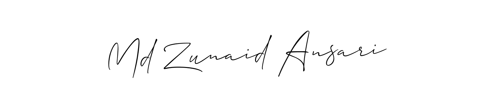The best way (Allison_Script) to make a short signature is to pick only two or three words in your name. The name Md Zunaid Ansari include a total of six letters. For converting this name. Md Zunaid Ansari signature style 2 images and pictures png