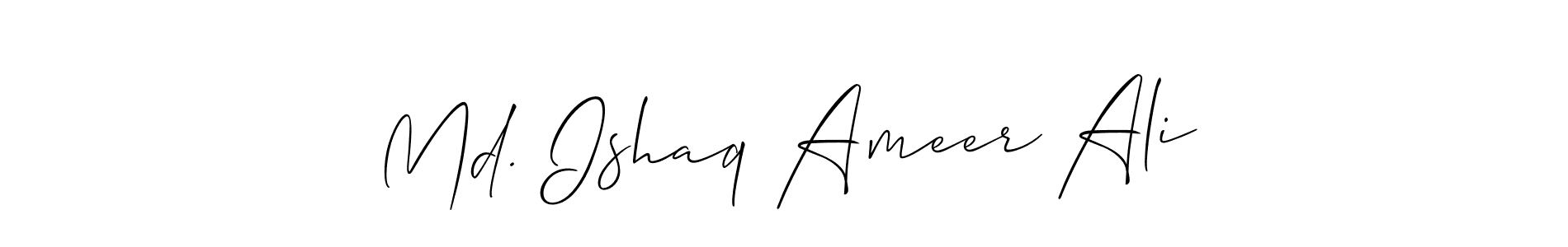 Use a signature maker to create a handwritten signature online. With this signature software, you can design (Allison_Script) your own signature for name Md. Ishaq Ameer Ali. Md. Ishaq Ameer Ali signature style 2 images and pictures png