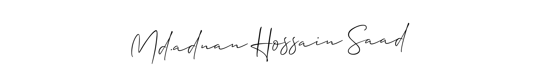 The best way (Allison_Script) to make a short signature is to pick only two or three words in your name. The name Md.adnan Hossain Saad include a total of six letters. For converting this name. Md.adnan Hossain Saad signature style 2 images and pictures png