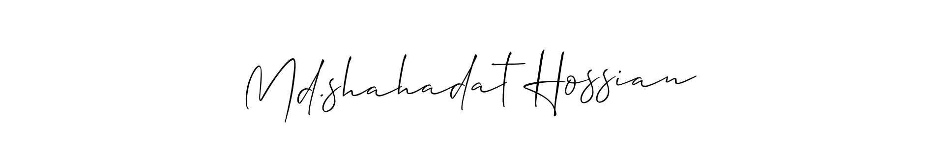 if you are searching for the best signature style for your name Md.shahadat Hossian. so please give up your signature search. here we have designed multiple signature styles  using Allison_Script. Md.shahadat Hossian signature style 2 images and pictures png