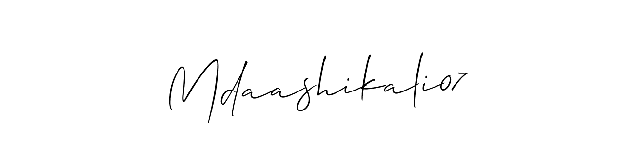 Make a beautiful signature design for name Mdaashikali07. With this signature (Allison_Script) style, you can create a handwritten signature for free. Mdaashikali07 signature style 2 images and pictures png