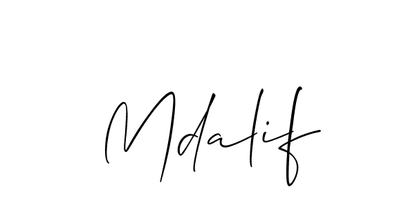 Create a beautiful signature design for name Mdalif. With this signature (Allison_Script) fonts, you can make a handwritten signature for free. Mdalif signature style 2 images and pictures png