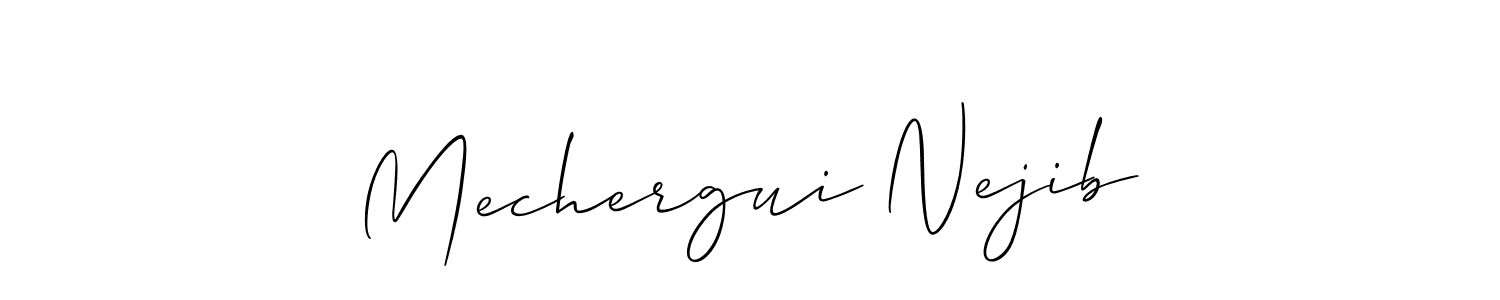 How to make Mechergui Nejib name signature. Use Allison_Script style for creating short signs online. This is the latest handwritten sign. Mechergui Nejib signature style 2 images and pictures png