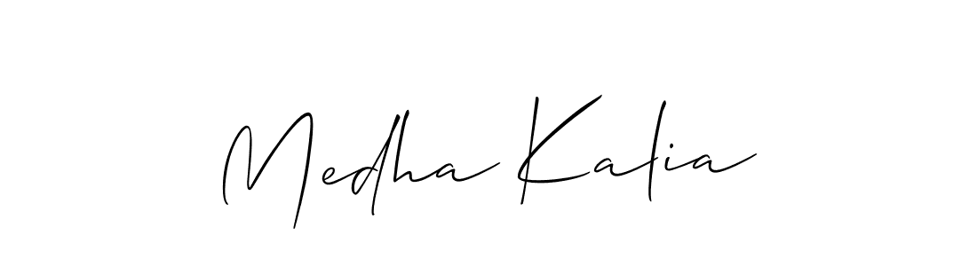 Allison_Script is a professional signature style that is perfect for those who want to add a touch of class to their signature. It is also a great choice for those who want to make their signature more unique. Get Medha Kalia name to fancy signature for free. Medha Kalia signature style 2 images and pictures png