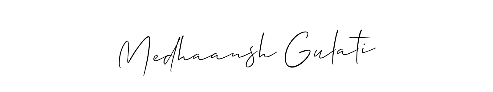 Allison_Script is a professional signature style that is perfect for those who want to add a touch of class to their signature. It is also a great choice for those who want to make their signature more unique. Get Medhaansh Gulati name to fancy signature for free. Medhaansh Gulati signature style 2 images and pictures png