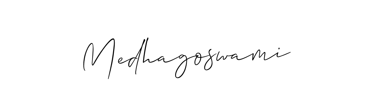 Allison_Script is a professional signature style that is perfect for those who want to add a touch of class to their signature. It is also a great choice for those who want to make their signature more unique. Get Medhagoswami name to fancy signature for free. Medhagoswami signature style 2 images and pictures png