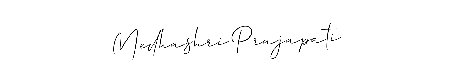 The best way (Allison_Script) to make a short signature is to pick only two or three words in your name. The name Medhashri Prajapati include a total of six letters. For converting this name. Medhashri Prajapati signature style 2 images and pictures png