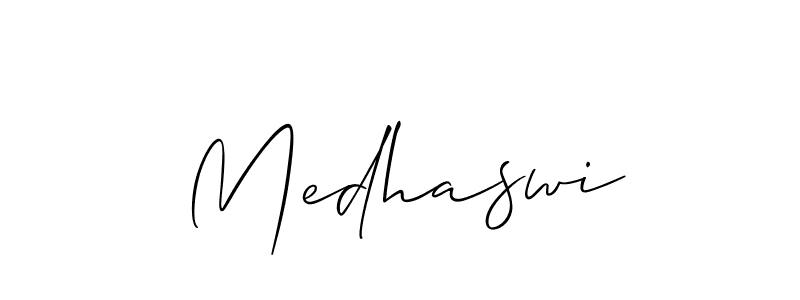 The best way (Allison_Script) to make a short signature is to pick only two or three words in your name. The name Medhaswi include a total of six letters. For converting this name. Medhaswi signature style 2 images and pictures png