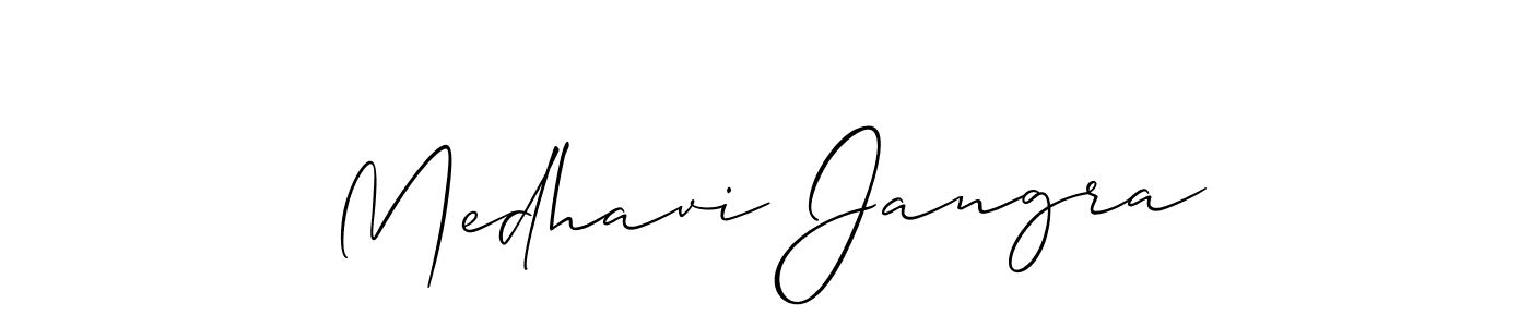 The best way (Allison_Script) to make a short signature is to pick only two or three words in your name. The name Medhavi Jangra include a total of six letters. For converting this name. Medhavi Jangra signature style 2 images and pictures png