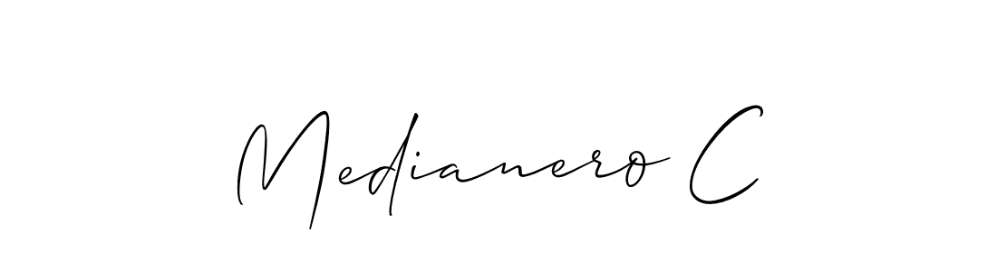 The best way (Allison_Script) to make a short signature is to pick only two or three words in your name. The name Medianero C include a total of six letters. For converting this name. Medianero C signature style 2 images and pictures png