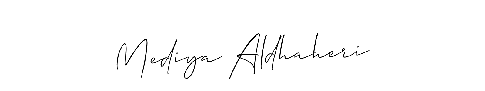 Create a beautiful signature design for name Mediya Aldhaheri. With this signature (Allison_Script) fonts, you can make a handwritten signature for free. Mediya Aldhaheri signature style 2 images and pictures png