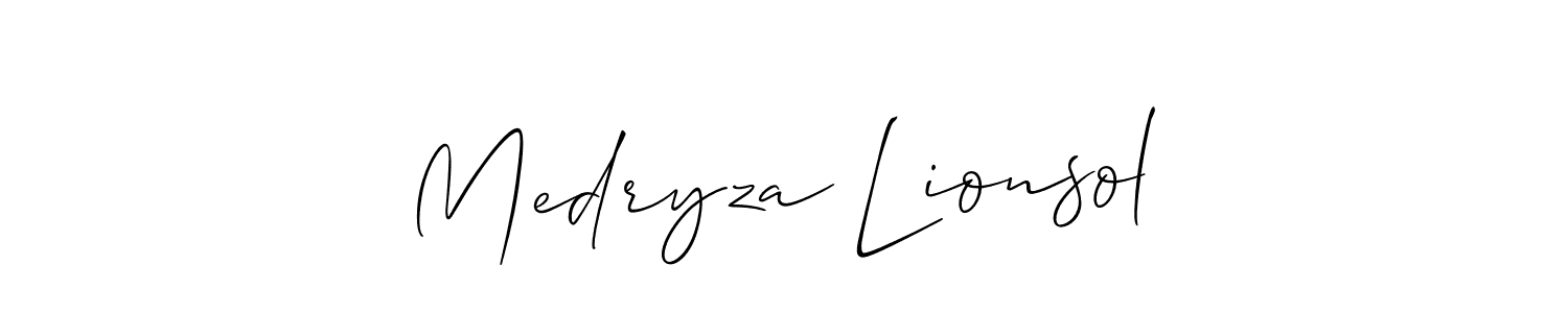 How to make Medryza Lionsol name signature. Use Allison_Script style for creating short signs online. This is the latest handwritten sign. Medryza Lionsol signature style 2 images and pictures png