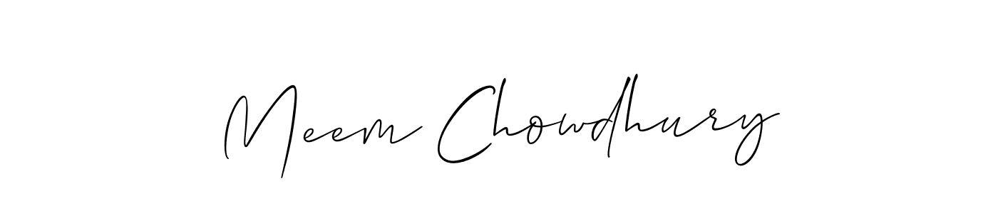 The best way (Allison_Script) to make a short signature is to pick only two or three words in your name. The name Meem Chowdhury include a total of six letters. For converting this name. Meem Chowdhury signature style 2 images and pictures png