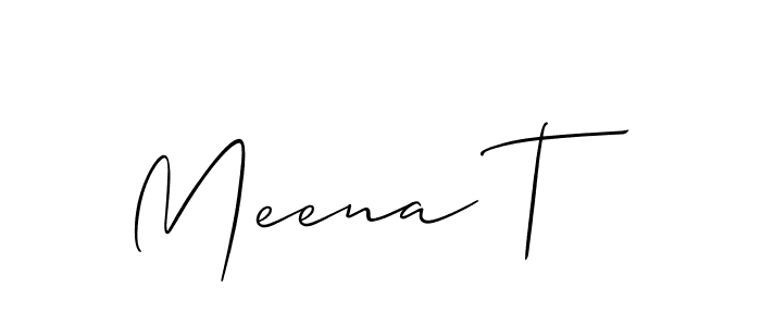 if you are searching for the best signature style for your name Meena T. so please give up your signature search. here we have designed multiple signature styles  using Allison_Script. Meena T signature style 2 images and pictures png