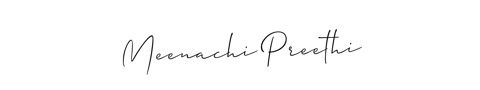 Allison_Script is a professional signature style that is perfect for those who want to add a touch of class to their signature. It is also a great choice for those who want to make their signature more unique. Get Meenachi Preethi name to fancy signature for free. Meenachi Preethi signature style 2 images and pictures png