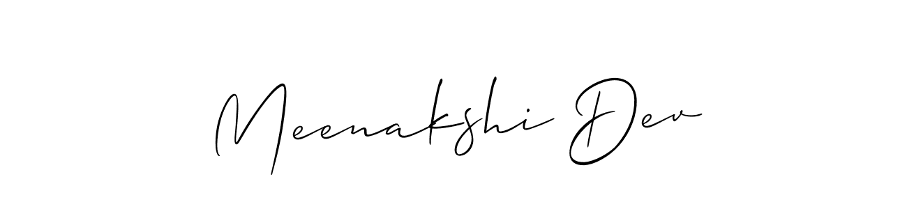 It looks lik you need a new signature style for name Meenakshi Dev. Design unique handwritten (Allison_Script) signature with our free signature maker in just a few clicks. Meenakshi Dev signature style 2 images and pictures png
