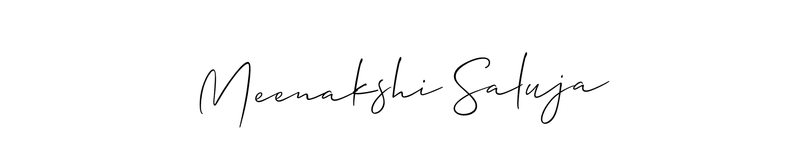 Make a short Meenakshi Saluja signature style. Manage your documents anywhere anytime using Allison_Script. Create and add eSignatures, submit forms, share and send files easily. Meenakshi Saluja signature style 2 images and pictures png