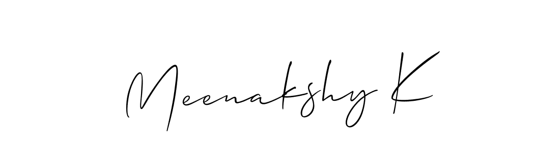Use a signature maker to create a handwritten signature online. With this signature software, you can design (Allison_Script) your own signature for name Meenakshy K. Meenakshy K signature style 2 images and pictures png