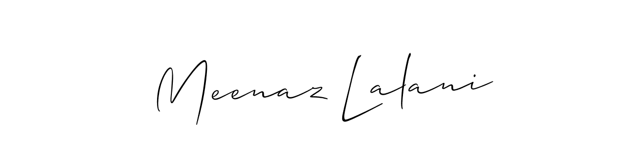 Allison_Script is a professional signature style that is perfect for those who want to add a touch of class to their signature. It is also a great choice for those who want to make their signature more unique. Get Meenaz Lalani name to fancy signature for free. Meenaz Lalani signature style 2 images and pictures png