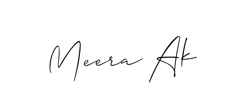 The best way (Allison_Script) to make a short signature is to pick only two or three words in your name. The name Meera Ak include a total of six letters. For converting this name. Meera Ak signature style 2 images and pictures png