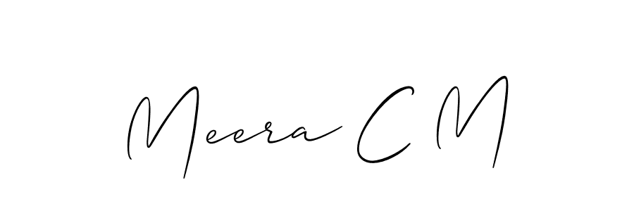 The best way (Allison_Script) to make a short signature is to pick only two or three words in your name. The name Meera C M include a total of six letters. For converting this name. Meera C M signature style 2 images and pictures png