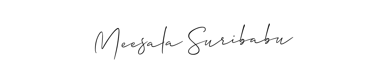 Also You can easily find your signature by using the search form. We will create Meesala Suribabu name handwritten signature images for you free of cost using Allison_Script sign style. Meesala Suribabu signature style 2 images and pictures png