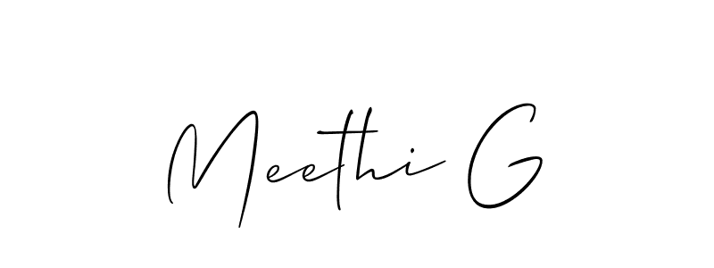 Allison_Script is a professional signature style that is perfect for those who want to add a touch of class to their signature. It is also a great choice for those who want to make their signature more unique. Get Meethi G name to fancy signature for free. Meethi G signature style 2 images and pictures png