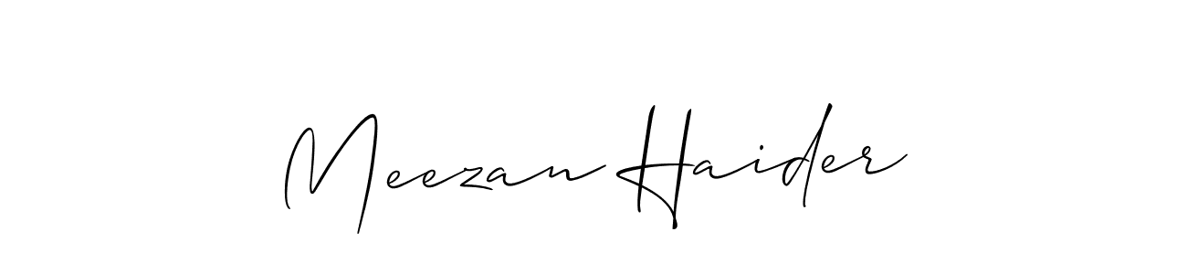 Allison_Script is a professional signature style that is perfect for those who want to add a touch of class to their signature. It is also a great choice for those who want to make their signature more unique. Get Meezan Haider name to fancy signature for free. Meezan Haider signature style 2 images and pictures png