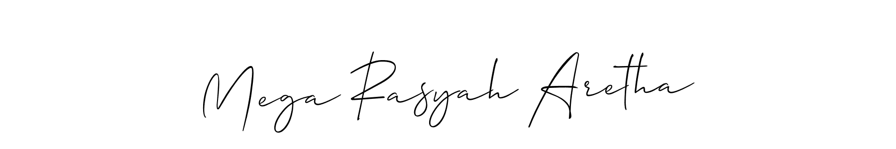 Also You can easily find your signature by using the search form. We will create Mega Rasyah Aretha name handwritten signature images for you free of cost using Allison_Script sign style. Mega Rasyah Aretha signature style 2 images and pictures png