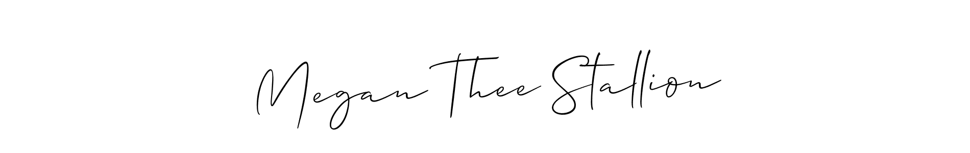 Make a beautiful signature design for name Megan Thee Stallion. With this signature (Allison_Script) style, you can create a handwritten signature for free. Megan Thee Stallion signature style 2 images and pictures png