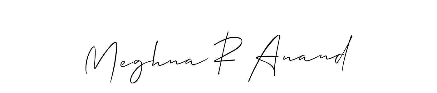 The best way (Allison_Script) to make a short signature is to pick only two or three words in your name. The name Meghna R Anand include a total of six letters. For converting this name. Meghna R Anand signature style 2 images and pictures png