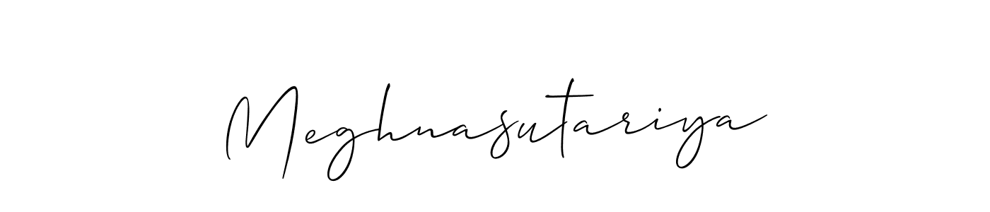 How to make Meghnasutariya signature? Allison_Script is a professional autograph style. Create handwritten signature for Meghnasutariya name. Meghnasutariya signature style 2 images and pictures png