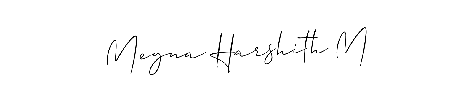 Create a beautiful signature design for name Megna Harshith M. With this signature (Allison_Script) fonts, you can make a handwritten signature for free. Megna Harshith M signature style 2 images and pictures png