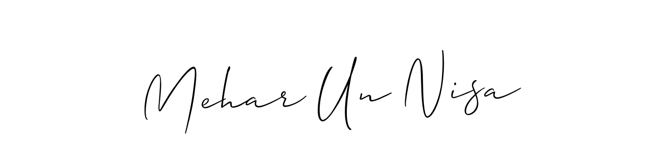 Also You can easily find your signature by using the search form. We will create Mehar Un Nisa name handwritten signature images for you free of cost using Allison_Script sign style. Mehar Un Nisa signature style 2 images and pictures png