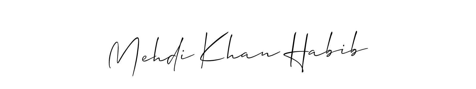 The best way (Allison_Script) to make a short signature is to pick only two or three words in your name. The name Mehdi Khan Habib include a total of six letters. For converting this name. Mehdi Khan Habib signature style 2 images and pictures png