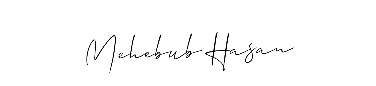 The best way (Allison_Script) to make a short signature is to pick only two or three words in your name. The name Mehebub Hasan include a total of six letters. For converting this name. Mehebub Hasan signature style 2 images and pictures png