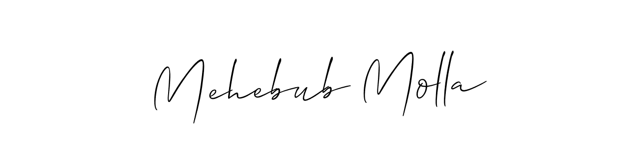 Create a beautiful signature design for name Mehebub Molla. With this signature (Allison_Script) fonts, you can make a handwritten signature for free. Mehebub Molla signature style 2 images and pictures png